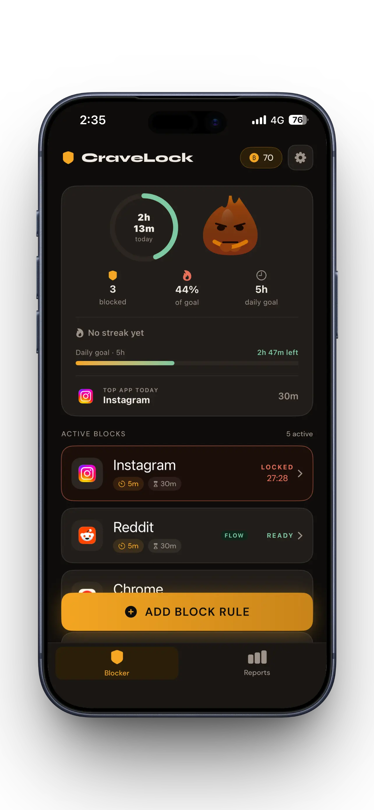 CraveLock home screen